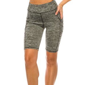 Biker Shorts - Heathered Gray - Crisscross Detail and Side Pockets  - S/M